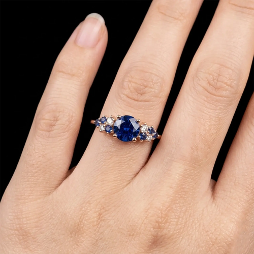 Blue Sapphire Cluster Ring